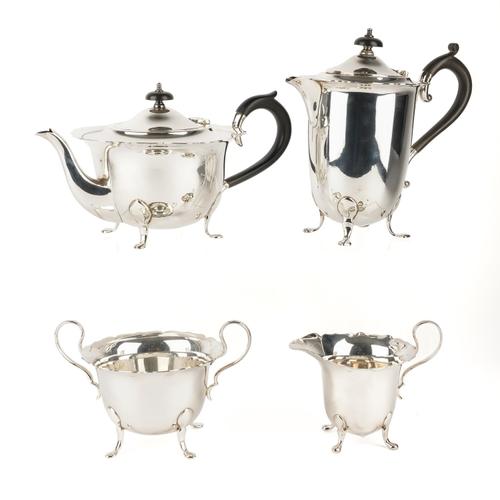 A SILVER AND PLATED MATCHED FOUR PIECE TEA SET (4)