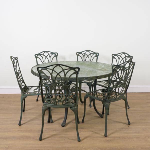 A GREEN PAINTED ALUMINIUM CIRCULAR GLASS INSET GARDEN TABLE (7)