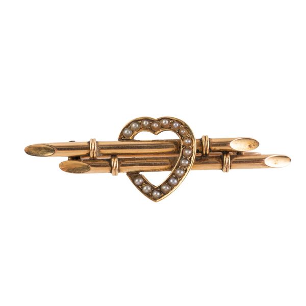 A SEED PEARL HEART BROOCH