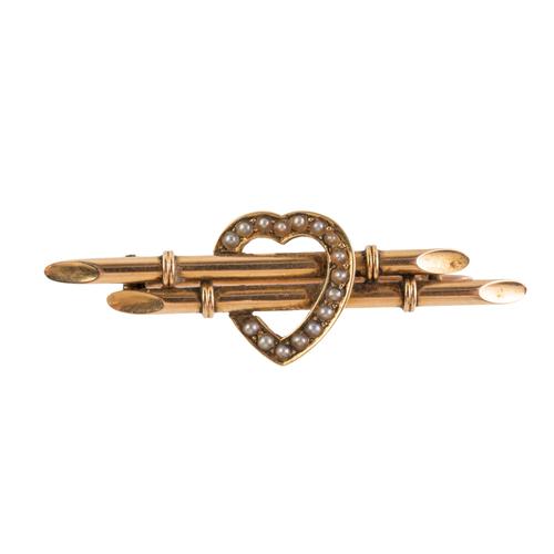 A SEED PEARL HEART BROOCH