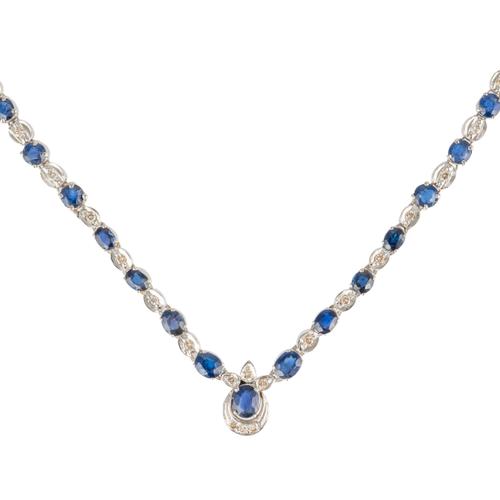 A WHITE GOLD, SAPPHIRE AND DIAMOND NECKLACE