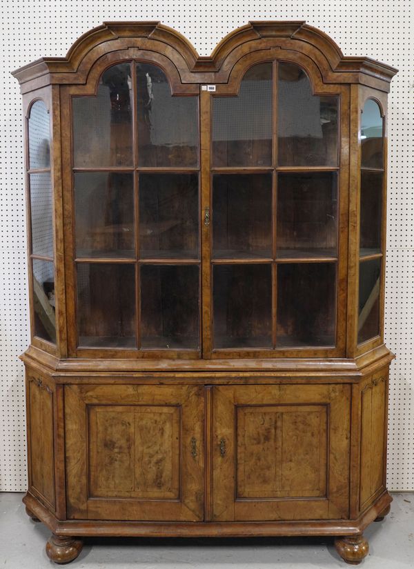 A LATE 18TH CENTURY DUTCH WALNUT DOUBLE DOME TOPPED DISPLAY CABINET CUPBOARD