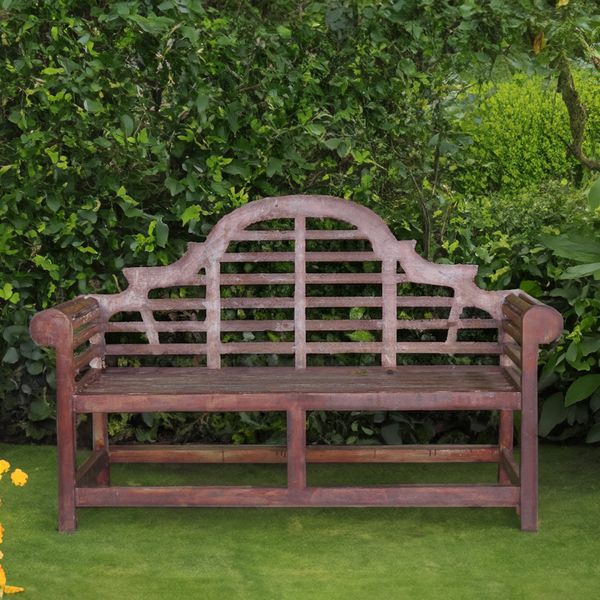 LUTYENS; A STAINED HARDWOOD GARDEN BENCH