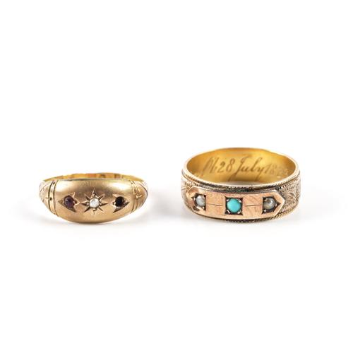 A GOLD MOURNING BAND AND ANOTHER GOLD RING (2)