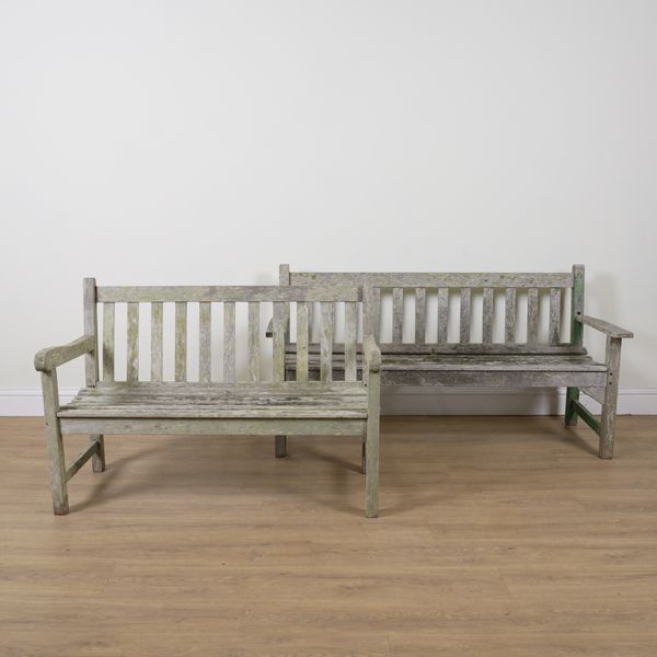 A SLATTED HARDWOOD GARDEN BENCH (3)