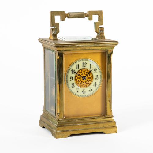 A FRENCH BRASS STRIKING CARRIAGE CLOCK