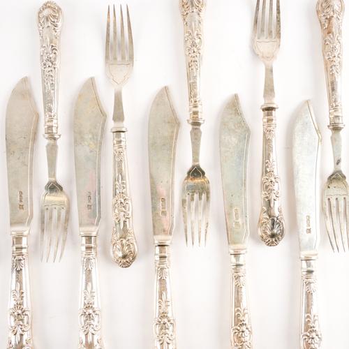 A SET OF TWELVE PAIRS OF KINGS PATTERN SILVER FISH KNIVES AND FORKS