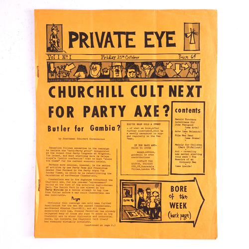 Private Eye, London, 1961-2024, numbers 1-1,620, 4to, original wrappers. A COMPLETE RUN OF THE WORLD'S MOST CELEBRATED AND LONG-RUNNING SATIRICAL PERIODICAL, INCLUDING THE EXCEPTIONALLY SCARCE FIRST THREE NUMBERS, PRINTED ON YELLOW PAPER.