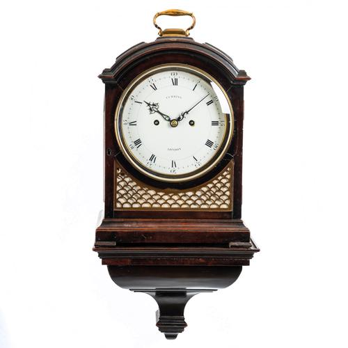 A GEORGE III GILTMETAL-MOUNTED FRUITWOOD TRIPLE-PAD TOP STRIKING AND REPEATING BRACKET CLOCK WITH PERIOD BRACKET
