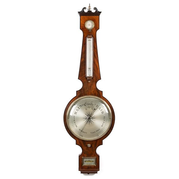 A GOOD LATE REGENCY MAHOGANY AND OUTLINED LARGE WHEEL BAROMETER