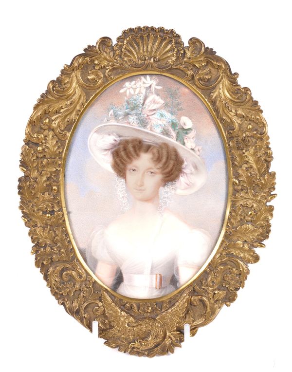 A FRENCH PORTRAIT OF A LADY IN A WHITE HAT, SIGNED GRICCH AND DATED 1827 (5)