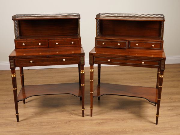 A NEAR PAIR OF REGENCY PARCEL-GILT ROSEWOOD BONHEURS-DU-JOURS (2)