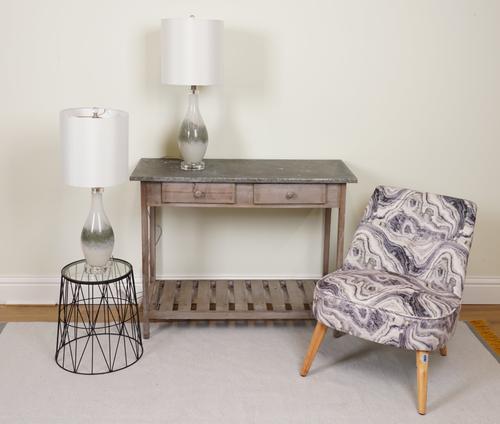 LIGHTING, A PAIR OF ART GLASS BALUSTER TABLE LAMPS WITH CYLINDRICAL SILK SHADES (2)