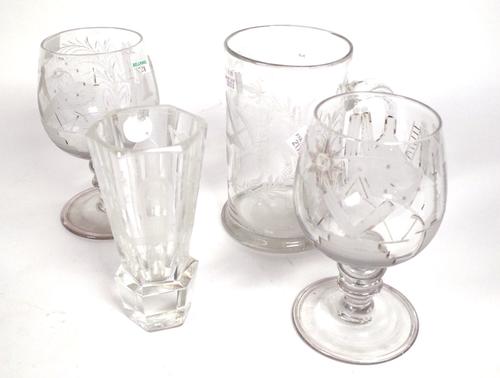 A GROUP OF FOUR MASONIC DRINKING GLASSES (4)