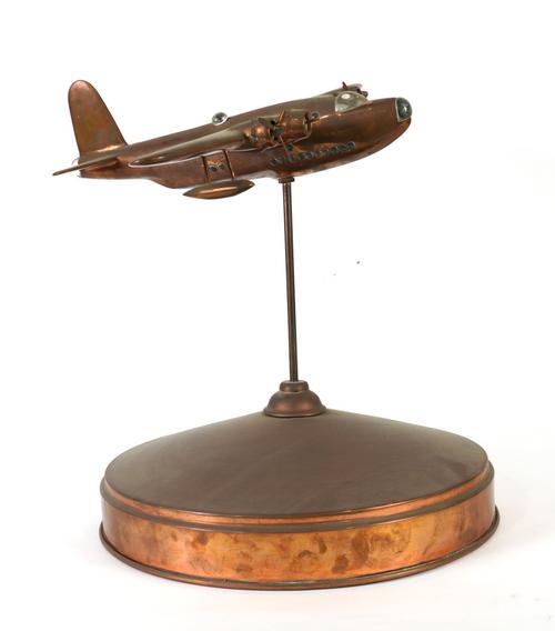 A MID 20TH CENTURY BRASS MODEL OF A SHORT SUNDERLAND FLYING BOAT