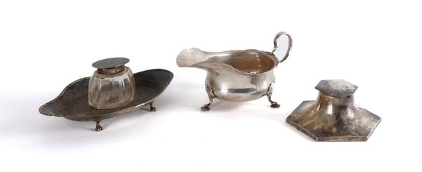 A SILVER SAUCEBOAT AND TWO SILVER INKSTANDS (3)