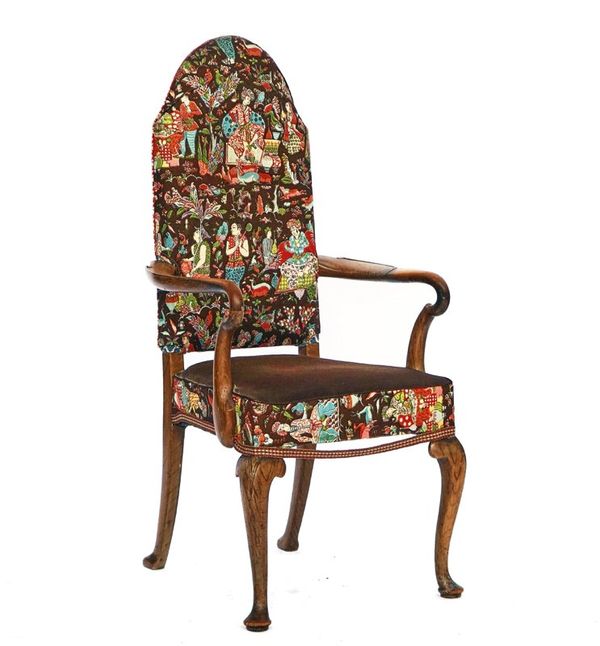 A QUEEN ANNE STYLE ARCHBACK OPEN ARMCHAIR