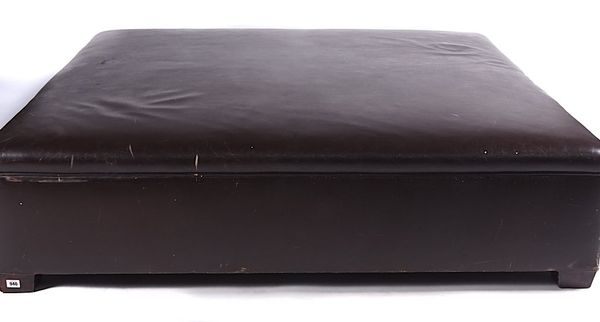 GEORGE SMITH; A LARGE TAN LEATHER UPHOLSTERED SQUARE FOOTSTOOL