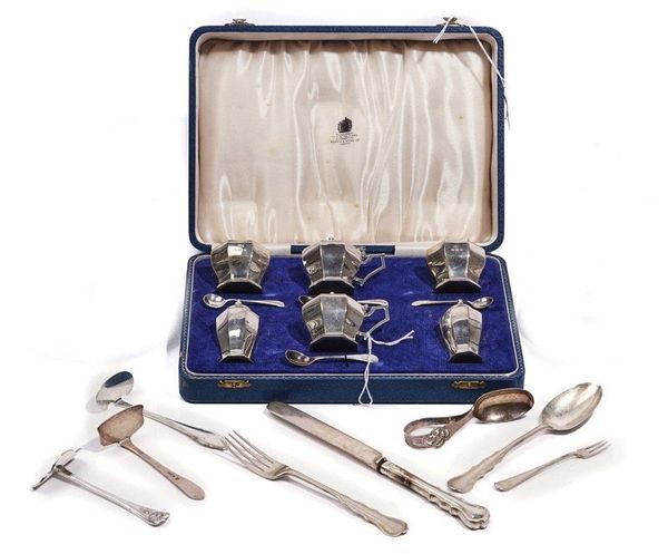 A SILVER SIX PIECE CONDIMENT SET AND FURTHER MOSTLY SILVER ITEMS (18)