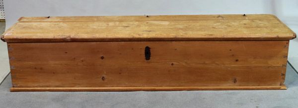 An early 20th century pine rectangular trunk