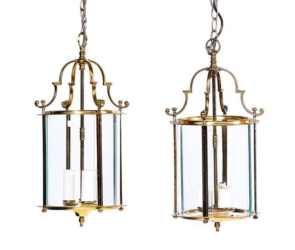 FOUR LACQUERED BRASS CYLINDRICAL HALL LANTERNS  (4)