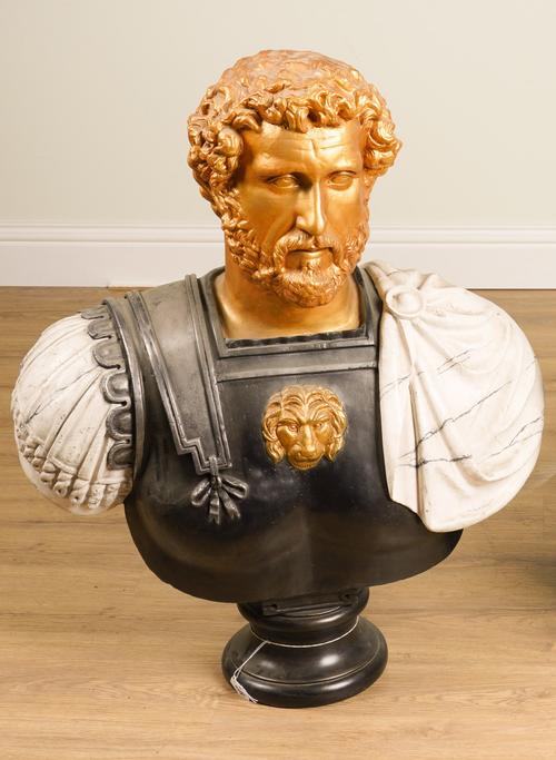 A PAINTED PLASTER COMPOSITE BUST OF THE EMPEROR HADRIAN