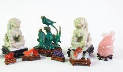 A GROUP OF CHINESE HARDSTONE ANIMALS AND BIRDS