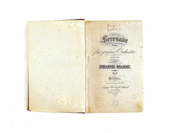BRAHMS, Johannes (1833-97). Serenade D dur für grosses Orchester, [1860], contemporary boards.