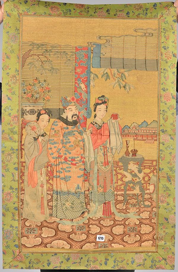 A CHINESE EMBROIDERED  RECTANGULAR PANEL