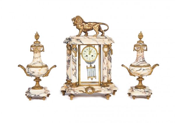 A FRENCH ORMOLU-MOUNTED BRECHE VIOLETTE MARBLE CLOCK GARNITURE (3)