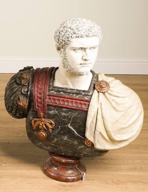 A PAINTED PLASTER COMPOSITE BUST OF THE EMPEROR CARACALLA