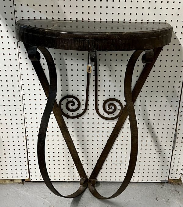 A WROUGHT IRON CONSOLE TABLE