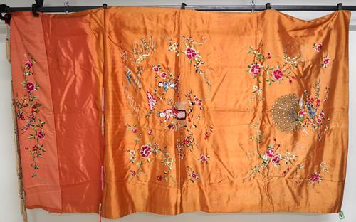 A CHINESE GOLD-GROUND EMROIDERED SATIN HANGING