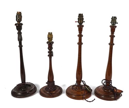 FOUR MAHOGANY CANDLESTICK TABLE LAMPS (4)