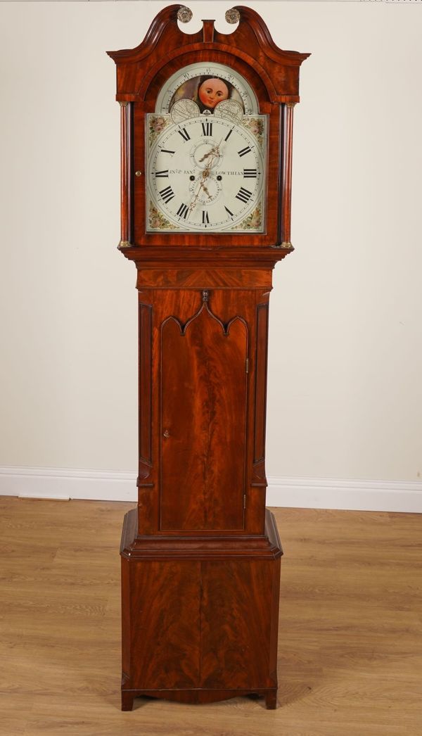 A SCOTTISH LATE GEORGE III MAHOGANY AND BOXWOOD OUTLINED LONGCASE CLOCK