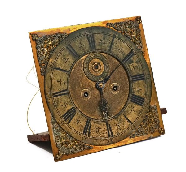 A GEORGE II LONGCASE CLOCK MOVEMENT WITH 12IN. SQUARE DIAL