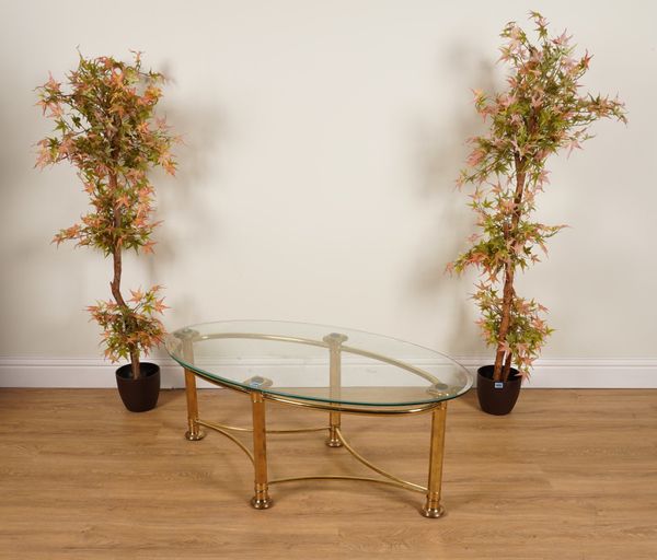 A BRASS AND GLASS  SUITE OF THREE TABLES (3)