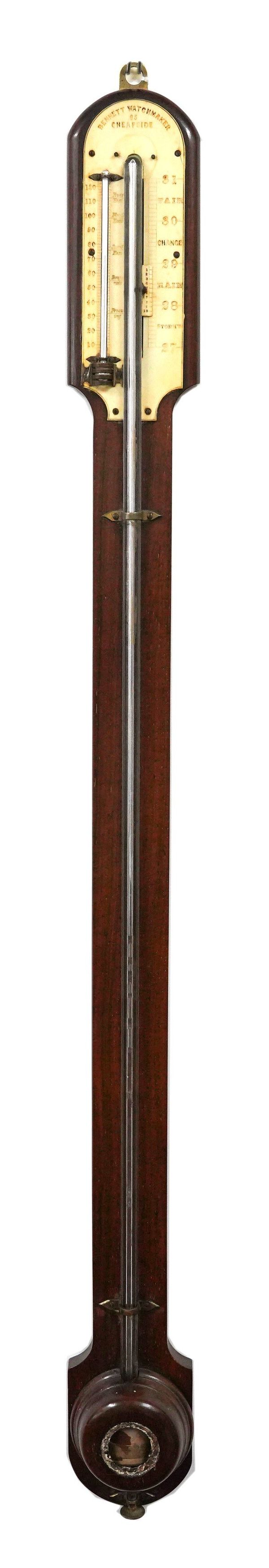 BENNETT, CHEAPSIDE: A VICTORIAN ROSEWOOD STICK BAROMETER AND THERMOMETER