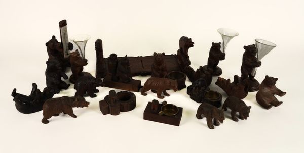 A COLLECTION OF BLACK FOREST CARVED LINDEN WOOD BEARS AND ANOTHER (20)