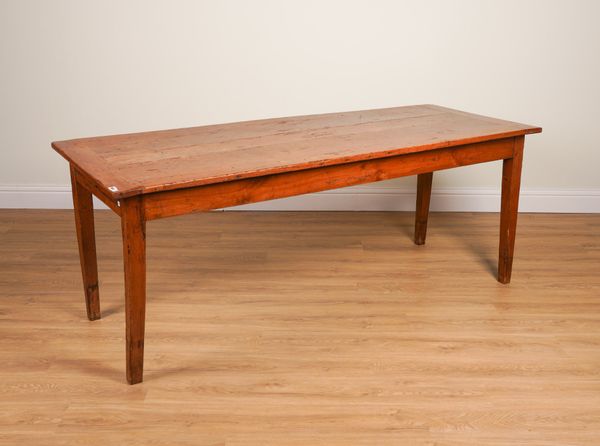 A 19TH CENTURY FRENCH OAK AND FRUITWOOD CLEATED PLANK TOP KITCHEN TABLE