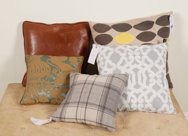 CUSHIONS, A GROUP OF FIVE CUSHIONS OF VARIOUS DESIGNS (5)