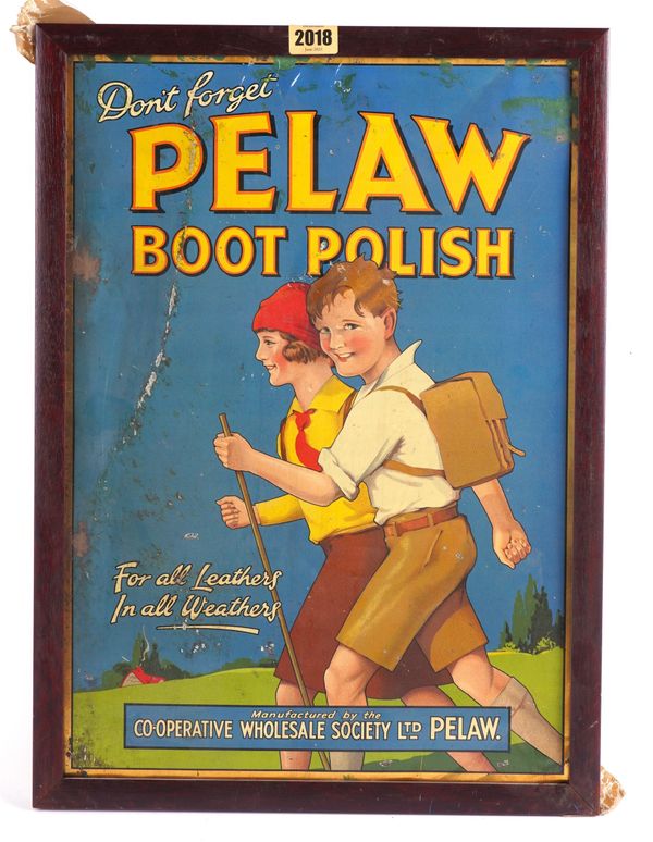 PELAW BOOT POLISH AN EARLY 20TH CENTURY TIN ADVERTISING SIGN (3)
