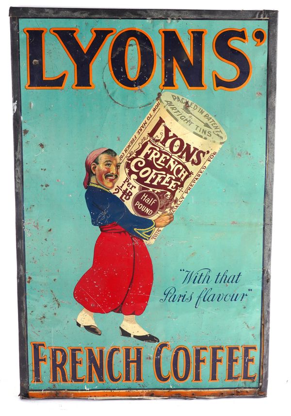 LYONS' FRENCH COFFEE, A MID 20TH CENTURY METAL SIGN