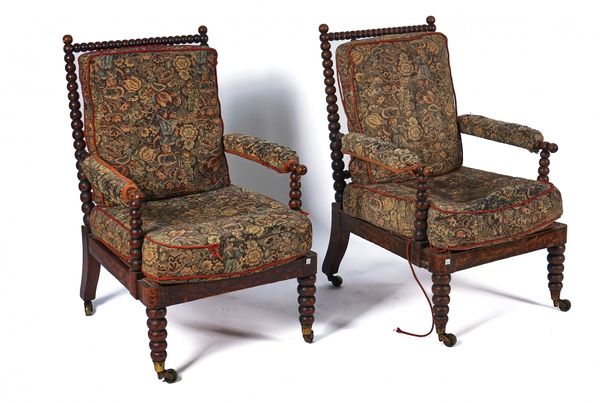 A PAIR OF EARLY 19TH CENTURY FAUX ROSEWOOD OPEN ARMCHAIRS