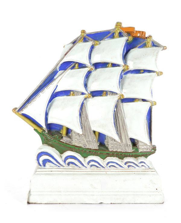 `THE GALLEON' A CARTER, STABLER & ADAMS ARCHITECTURAL FAIENCE MODEL OF A GALLEON