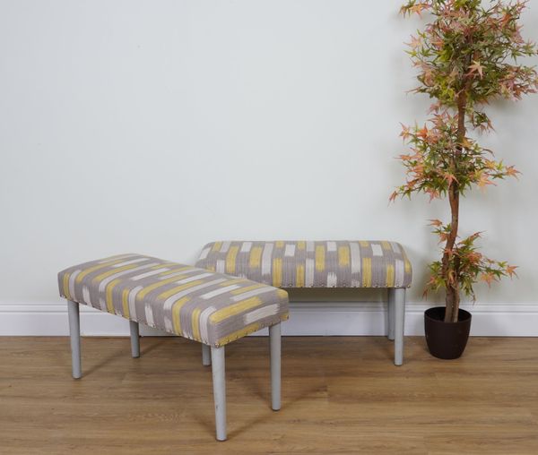 A PAIR OF GREY PAINTED RECTANGULAR FOOTSTOOLS (2)