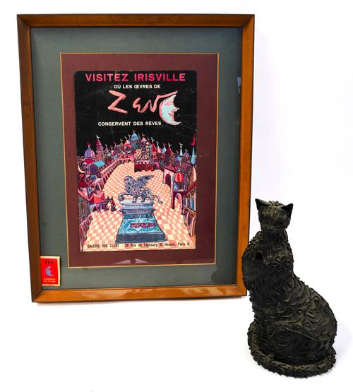 ZEV (NÉ DANIEL HARRIS, AMERICAN, 1814-1986): AN ABSTRACT BRONZE CAT AND EXHIBITION POSTER (2)