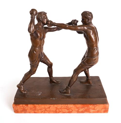 RICHARD THUSS (AUSTRIAN, 1865-1953); AN ART DECO BRONZE GROUP OF TWO BOXERS