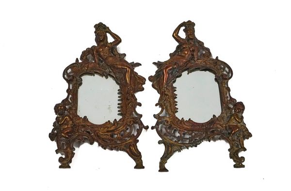 A PAIR OF ART NOUVEAU GILT-METAL MIRRORS