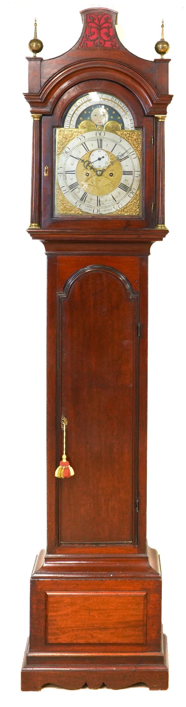 A MAHOGANY MOONPHASE LONGCASE CLOCK